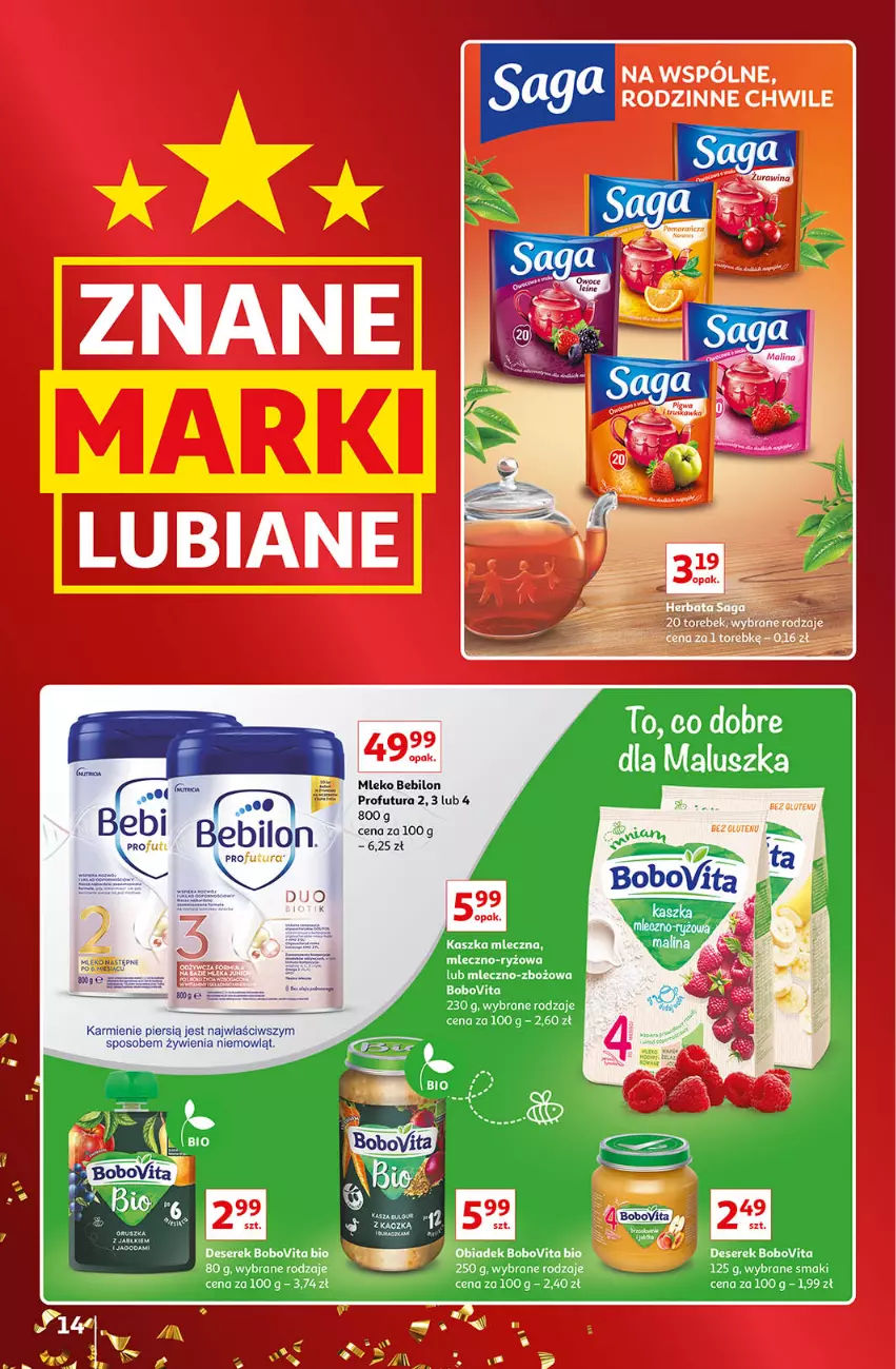 Gazetka promocyjna Auchan - Gazetka Znane Marki Lubiane Auchan - ważna 01.12 do 11.12.2022 - strona 14 - produkty: BEBILON, BoboVita, Deser, Herbata, Mleko, Mleko Bebilon, Ryż, Saga, Ser, Serek, Waga