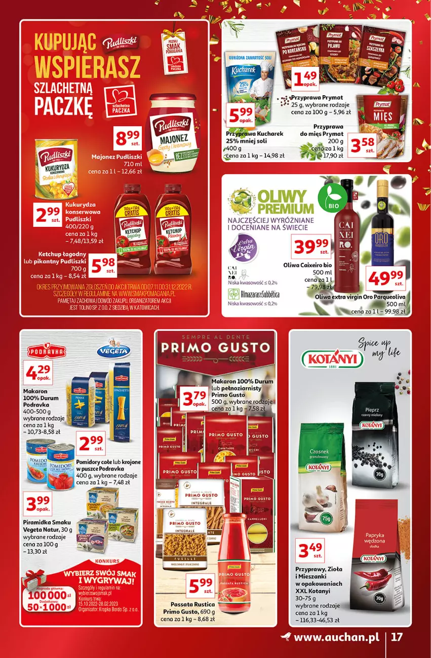 Gazetka promocyjna Auchan - Gazetka Znane Marki Lubiane Auchan - ważna 01.12 do 11.12.2022 - strona 17 - produkty: Gin, Gra, Kucharek, LG, Piramidka smaku, Podravka, Pomidory, Prymat, Przyprawy, Rust, Vegeta, Vegeta Natur