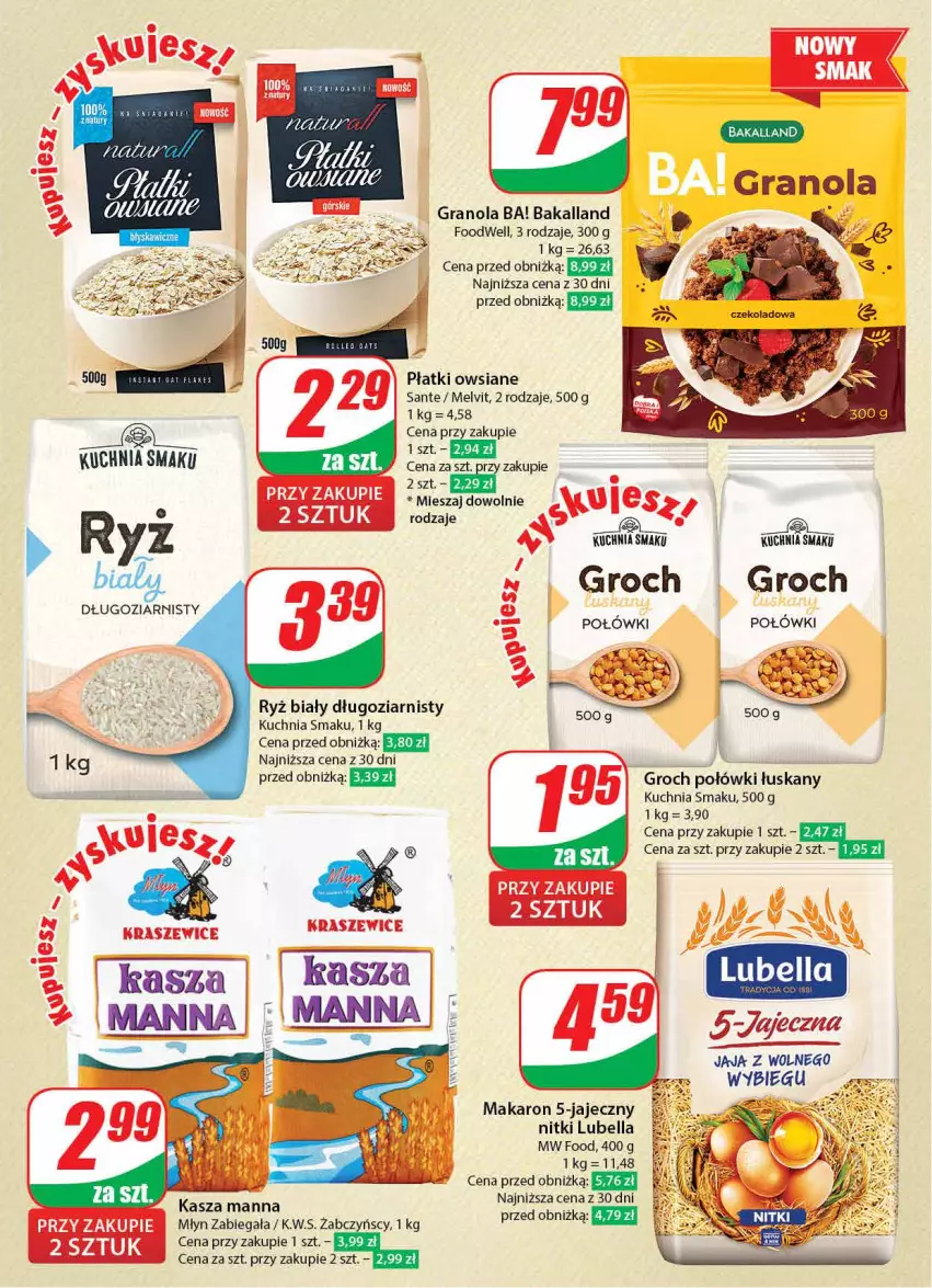 Gazetka promocyjna Dino - Gazetka 5 - ważna 30.01 do 06.02.2024 - strona 15 - produkty: Ba!, Bakalland, Bell, Bella, Gra, Granola, Groch, Jaja, Jaja z wolnego wybiegu, Kasza, Kuchnia, Lubella, Makaron, Melvit, Płatki owsiane, Ryż, Ryż biały, Sante, Wasa