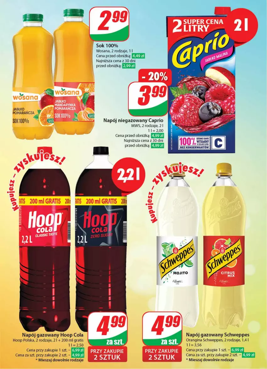 Gazetka promocyjna Dino - Gazetka 5 - ważna 30.01 do 06.02.2024 - strona 4 - produkty: Gin, Gra, Hoop, Napój, Napój gazowany, Napój niegazowany, Schweppes, Sok, Wosana