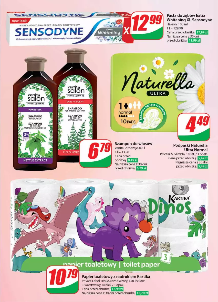 Gazetka promocyjna Dino - Gazetka 5 - ważna 30.01 do 06.02.2024 - strona 53 - produkty: Fa, Leon, Naturell, Naturella, Papier, Papier toaletowy, Pasta do zębów, Podpaski, Sensodyne, Skrzyp polny, Szampon