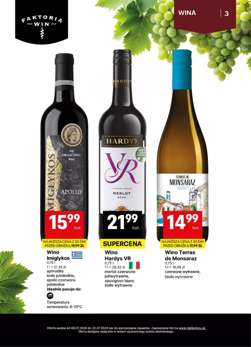 Gazetka promocyjna Delikatesy Centrum - Delibarek DC26-DC27 - ważna 09.07 do 22.07.2026 - strona 3 - produkty: Merlot, Rama, Sauvignon Blanc, Ser, Wino