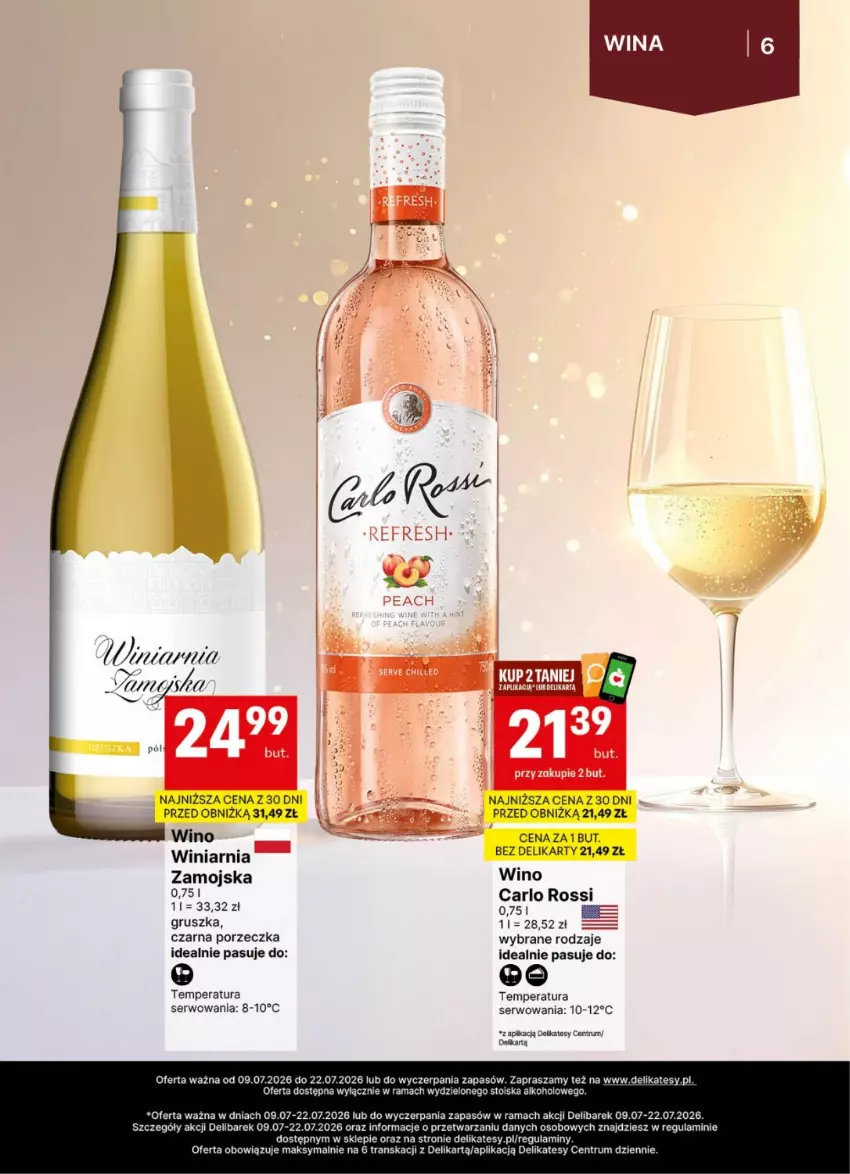 Gazetka promocyjna Delikatesy Centrum - Delibarek DC26-DC27 - ważna 09.07 do 22.07.2026 - strona 6 - produkty: Carlo Rossi, Por, Rama, Rum, Ser, Tran, Winiarnia Zamojska, Wino