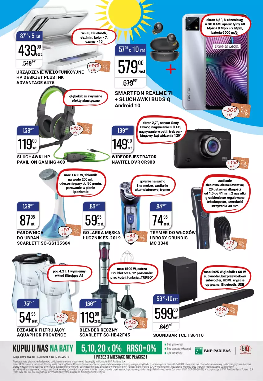 Gazetka promocyjna Bi1 - Słoneczna OFERTOmania - ważna 11.08 do 17.08.2021 - strona 9 - produkty: Akumulator, Aquaphor, Bateria, Blender, Blender ręczny, Dzbanek, Dzbanek filtrujący, Głośnik, Golarka, Gry, HP, Lion, Navitel, Parownica, Silan, Słuchawki, Smartfon, Sony, Soundbar, Subwoofer, Teleskop, Urządzenie wielofunkcyjne, Wideorejestrator, Wkład filtrujący