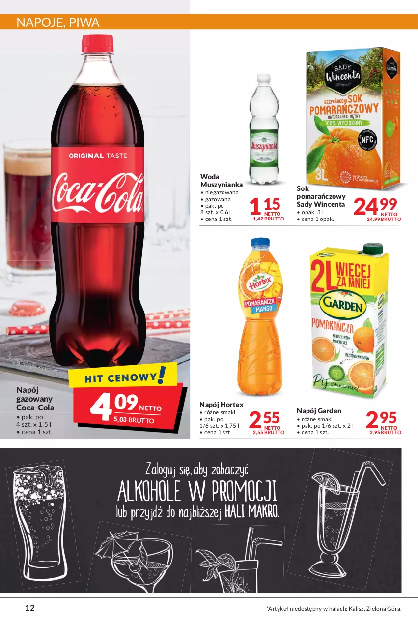 Gazetka promocyjna Makro - [Oferta promocyjna] Artykuły spożywcze i przemysłowe - ważna 22.02 do 07.03.2022 - strona 12 - produkty: Coca-Cola, Hortex, Mus, Muszynianka, Napój, Napój gazowany, Napoje, Piwa, Sok, Sok pomarańczowy, Woda