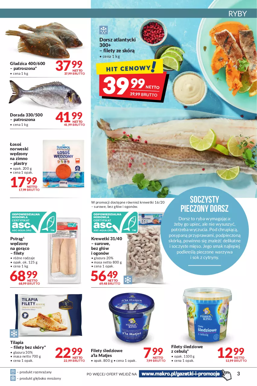 Gazetka promocyjna Makro - [Oferta promocyjna] Artykuły spożywcze i przemysłowe - ważna 22.02 do 07.03.2022 - strona 3 - produkty: Cytryny, Dorsz, Glazura, Krewetki, Lazur, Mięso, Piec, Pstrąg, Ryba, Sok, Tilapia, Warzywa