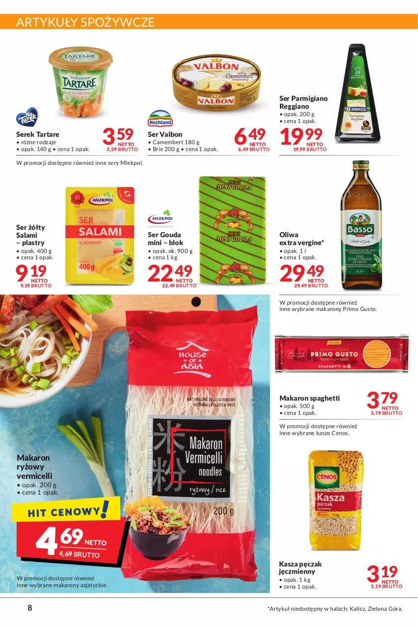 Gazetka promocyjna Makro - [Oferta promocyjna] Artykuły spożywcze i przemysłowe - ważna 22.02 do 07.03.2022 - strona 8 - produkty: Artykuły spożywcze, Brie, Camembert, Cenos, Gin, Gouda, Kasza, Makaron, Makaron ryżowy, Ryż, Salami, Ser, Serek, Spaghetti, Tarta, Tartare