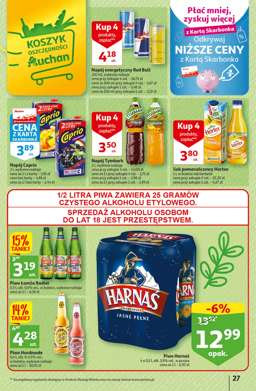 Gazetka promocyjna Auchan - Gazetka Wielkanoc na Twoim stole Hipermarket Auchan - ważna 30.03 do 08.04.2023 - strona 27 - produkty: Gra, Harnaś, Hortex, Napój, Napój energetyczny, Piwa, Piwo, Radler, Red Bull, Sok, Sok pomarańczowy, Tymbark