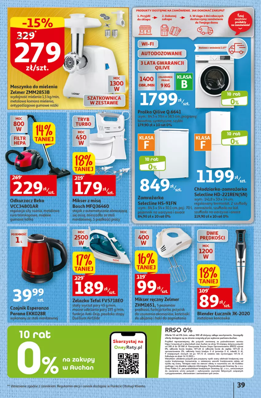 Gazetka promocyjna Auchan - Gazetka Wielkanoc na Twoim stole Hipermarket Auchan - ważna 30.03 do 08.04.2023 - strona 39 - produkty: Beko, Blender, Bosch, Chłodziarka, Clin, Czajnik, Fa, Gra, LEGO, Maszynka, Maszynka do mielenia, Mikser, Mikser ręczny, Mikser z misą, Odkurzacz, Owoce, Pojemnik, Pralka, Rura, Ser, Sok, Stojak, Szatkownica, Szynka, Tefal, Teleskop, Termos, Top, Warzywa, Warzywa i owoce, Wełna, Zamrażarka, Zelmer