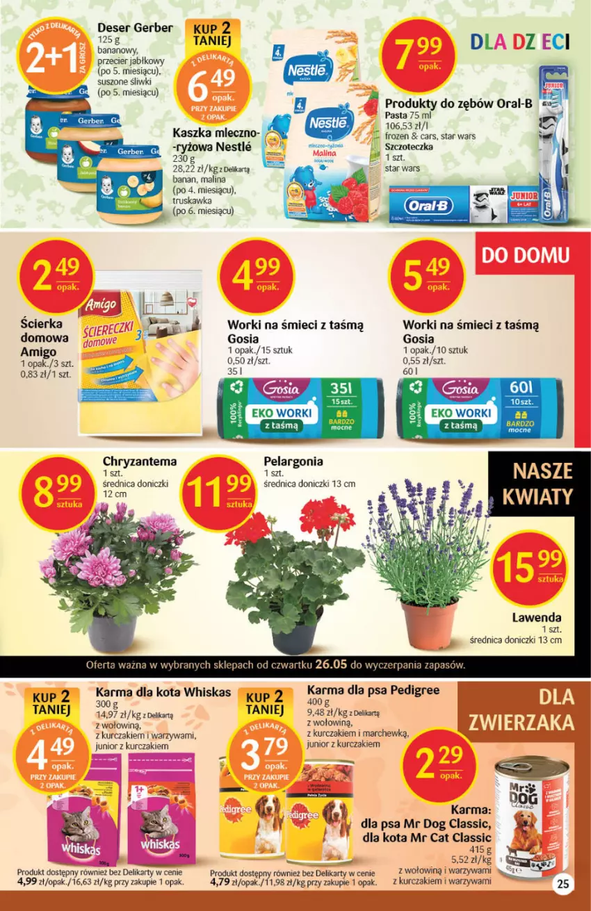 Gazetka promocyjna Delikatesy Centrum - Gazetka DC20 - ważna 26.05 do 01.06.2022 - strona 24 - produkty: Cars, Chryzantema, Deser, Frozen, Gerber, Kurczak, Pedigree, Ryż, Ser, Star Wars, Szczoteczka, Warzywa, Whiskas, Worki na śmiec, Worki na śmieci