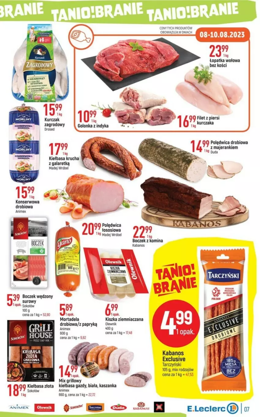 Gazetka promocyjna E Leclerc - ważna 08.08 do 19.08.2023 - strona 14 - produkty: Boczek, Grill, Kabanos, Kasza, Kaszanka, Kiełbasa, Kurczak, Polędwica, Sok, Sokołów, Sos