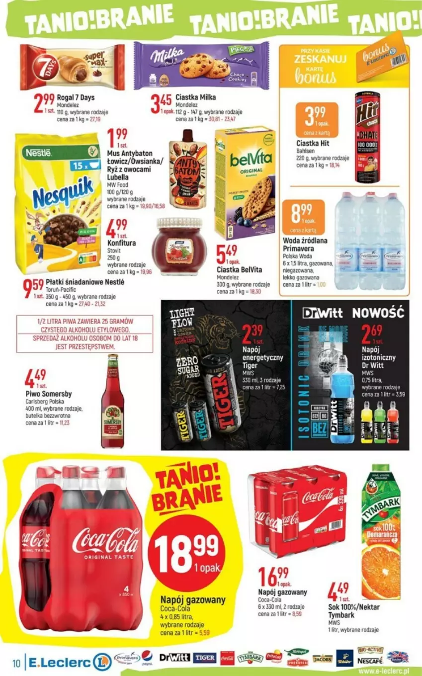 Gazetka promocyjna E Leclerc - ważna 08.08 do 19.08.2023 - strona 2 - produkty: 7 Days, BelVita, Ciastka, Coca-Cola, Danio, HP, LANA, Mus, Napój, Napój gazowany, Nektar, Rogal, Sok, Tymbark, Woda