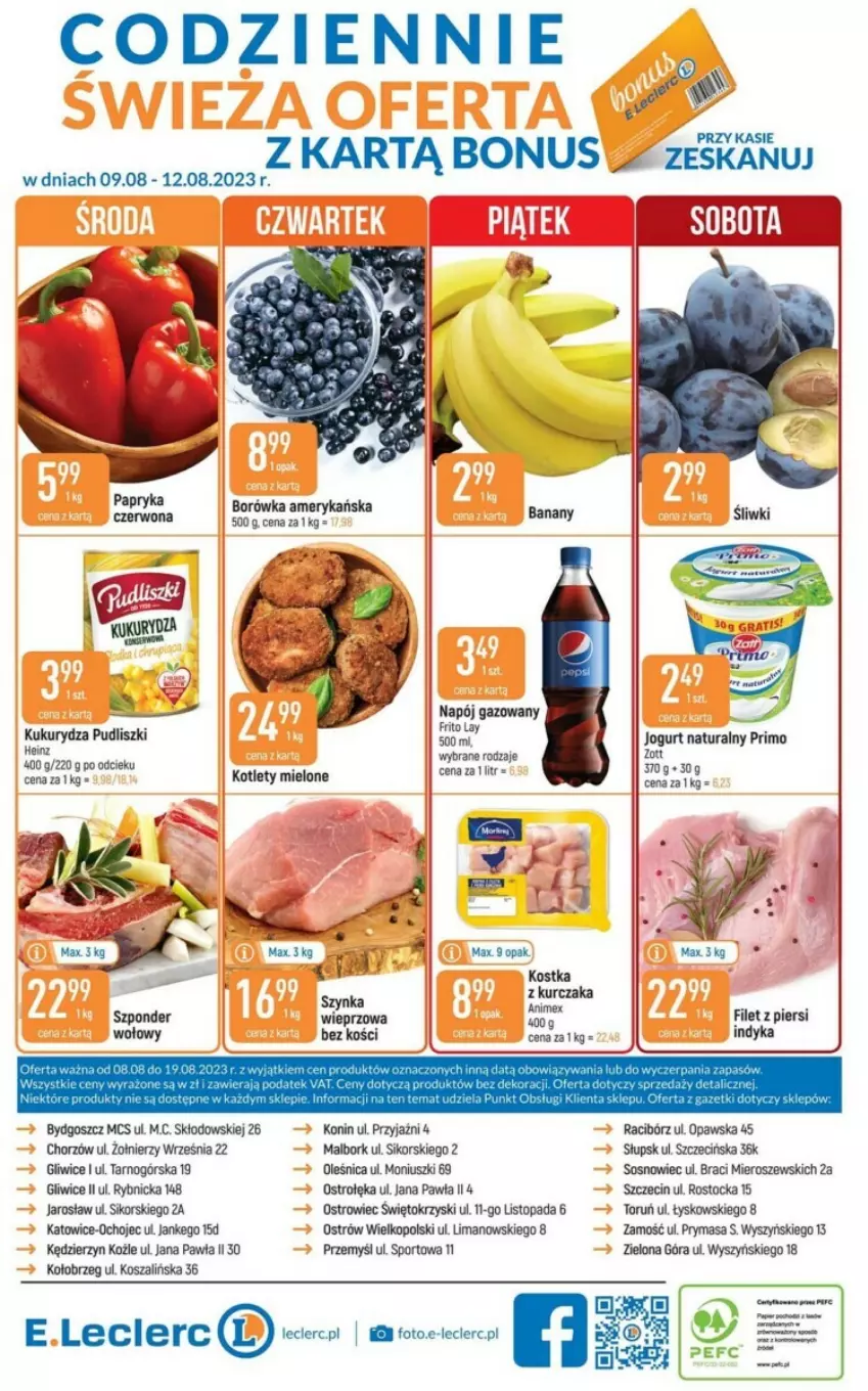 Gazetka promocyjna E Leclerc - ważna 08.08 do 19.08.2023 - strona 8 - produkty: Jogurt, Jogurt naturalny, Kosz, Kotlet, Kurczak, Napój, Panda, Papryka, Por, Sos, Sport, Stock, Szal, Szynka, Top, Zott