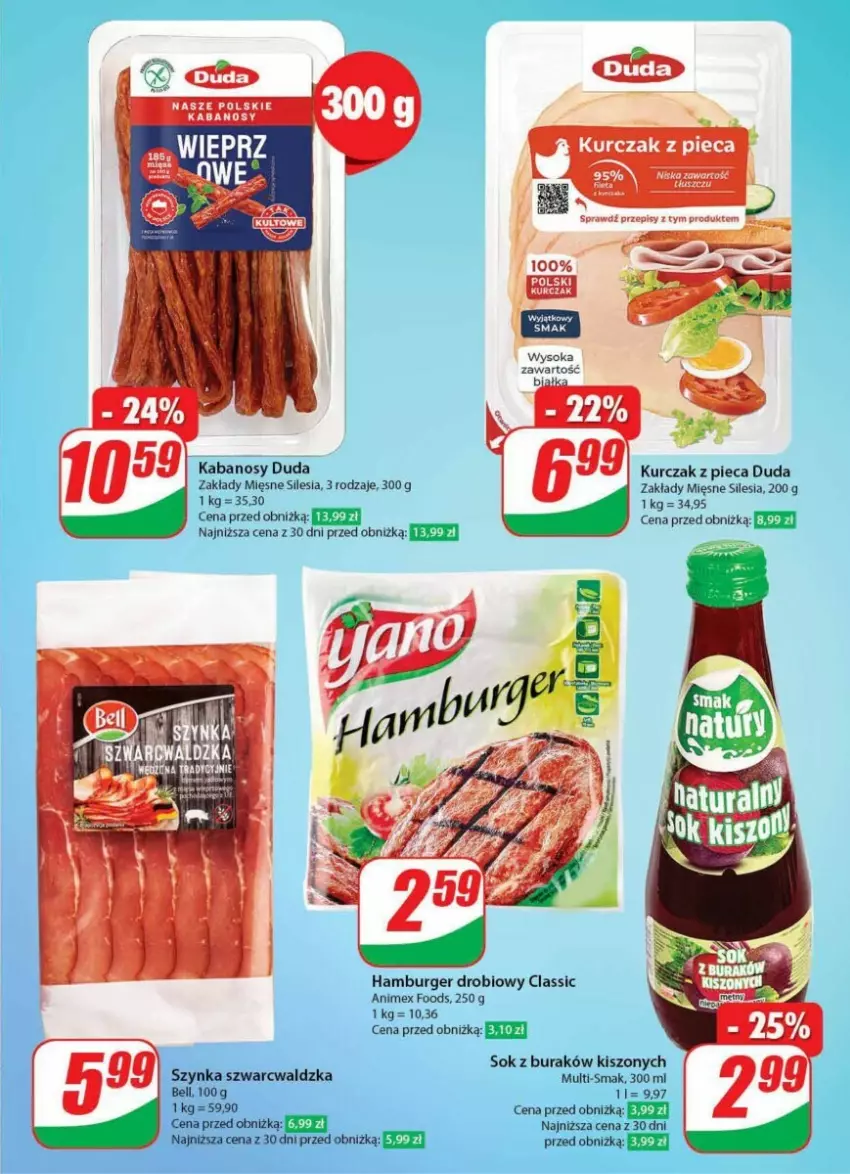 Gazetka promocyjna Dino - ważna 10.01 do 16.01.2024 - strona 27 - produkty: Burger, Duda, Hamburger, Kabanos, Kurczak, Piec, Sok, Szynka