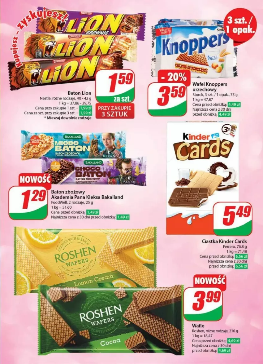 Gazetka promocyjna Dino - ważna 10.01 do 16.01.2024 - strona 45 - produkty: Bakalland, Baton, Ciastka, Ferrero, Kinder, Knoppers, Lion, Wafle