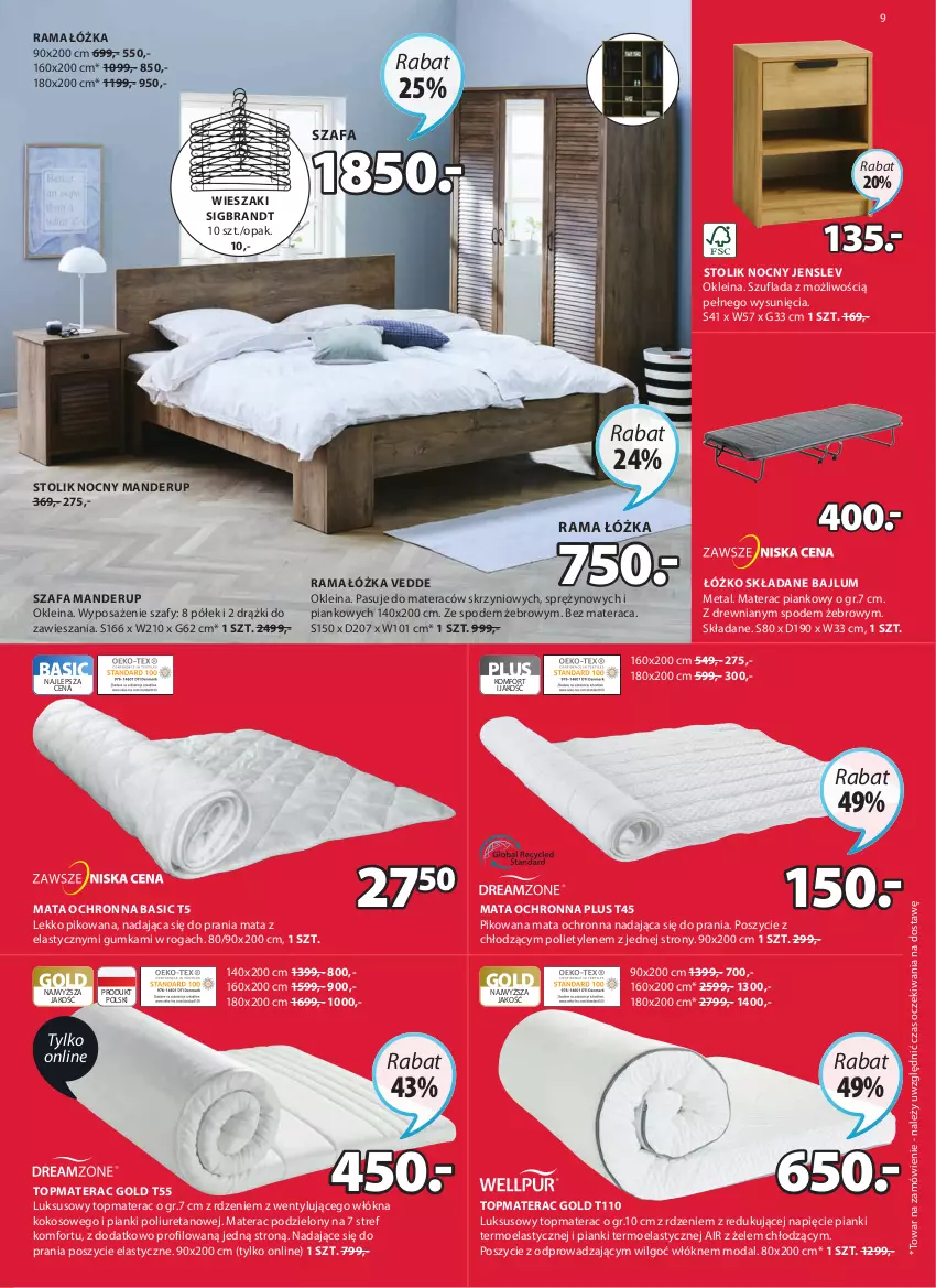 Gazetka promocyjna Jysk - Oferta tygodnia - ważna 06.04 do 19.04.2022 - strona 10 - produkty: Fa, Kokos, LG, Mata ochronna, Materac, Materac piankowy, Moda, Rama, Rama łóżka, Stolik, Stolik nocny, Szafa, Tera, Top, Wieszak