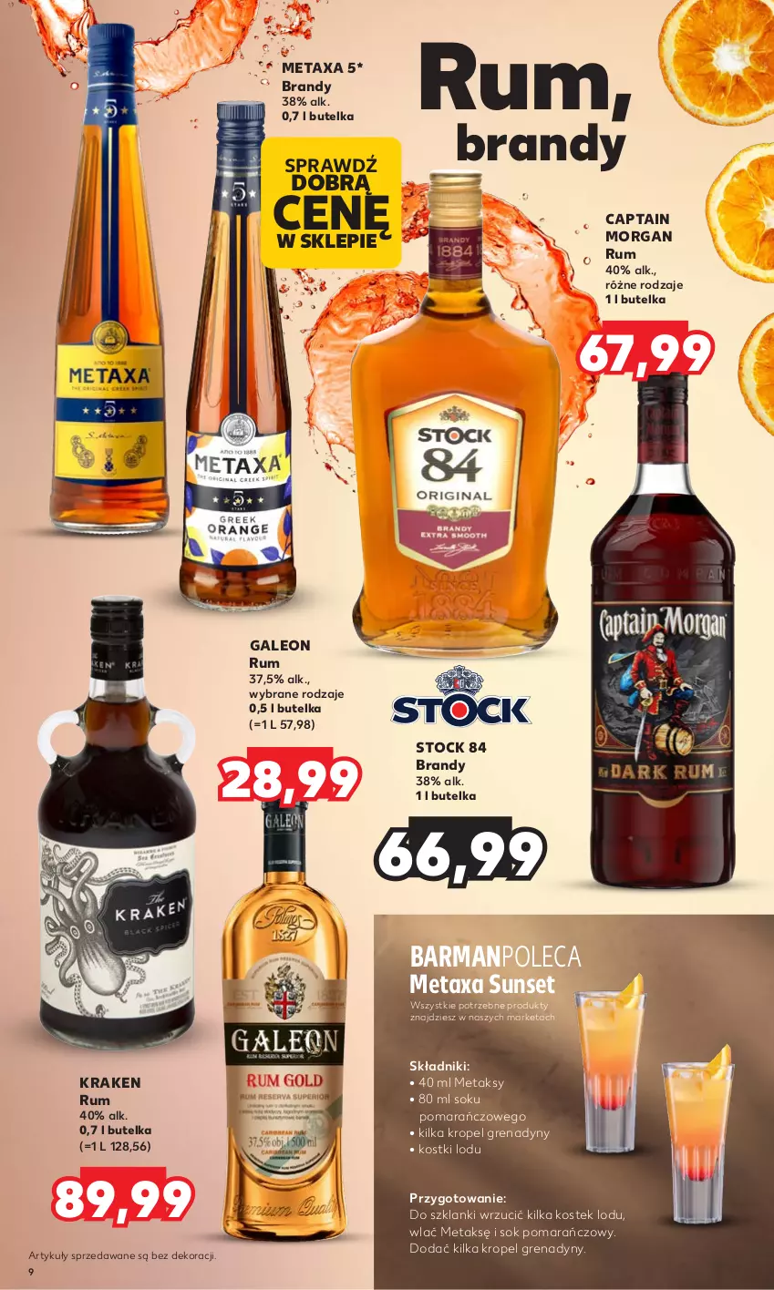 Gazetka promocyjna Kaufland - Barek Kauflandu - ważna 20.04 do 02.05.2023 - strona 9 - produkty: Brandy, Captain Morgan, Lanki, Leon, Metaxa, Rum, Sok, Sok pomarańczowy, Stek, Stock