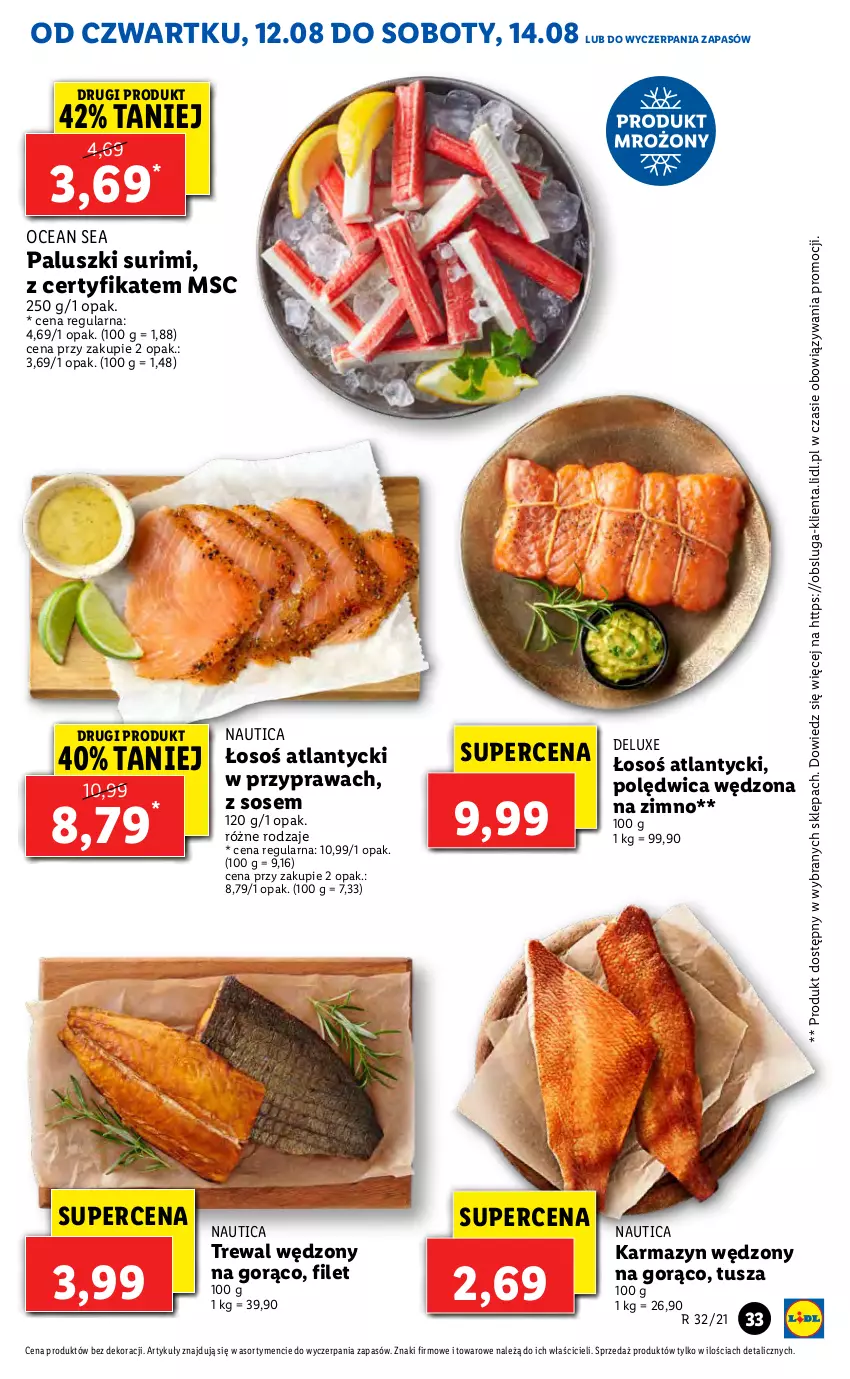 Gazetka promocyjna Lidl - GAZETKA - ważna 12.08 do 14.08.2021 - strona 33 - produkty: Karmazyn wędzony, Polędwica, Sos, Surimi, Tusz