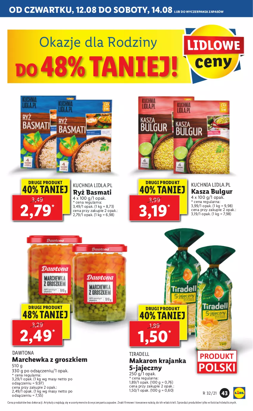 Gazetka promocyjna Lidl - GAZETKA - ważna 12.08 do 14.08.2021 - strona 43 - produkty: Bulgur, Dawtona, Dell, Kasza, Kuchnia, LG, Makaron, Marchewka, Ryż, Ryż basmati