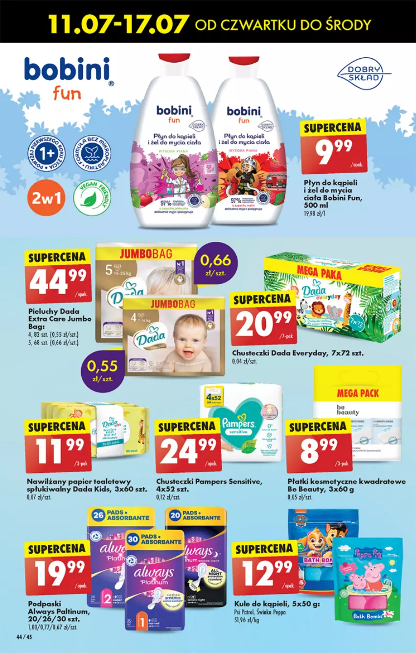 Gazetka promocyjna Biedronka - Od czwartku - ważna 11.07 do 17.07.2024 - strona 50 - produkty: Always, Be Be, Chusteczki, Dada, Inka, O Bag, Pampers, Papier, Papier toaletowy, Pieluchy, Płatki kosmetyczne, Płyn do kąpieli, Psi Patrol