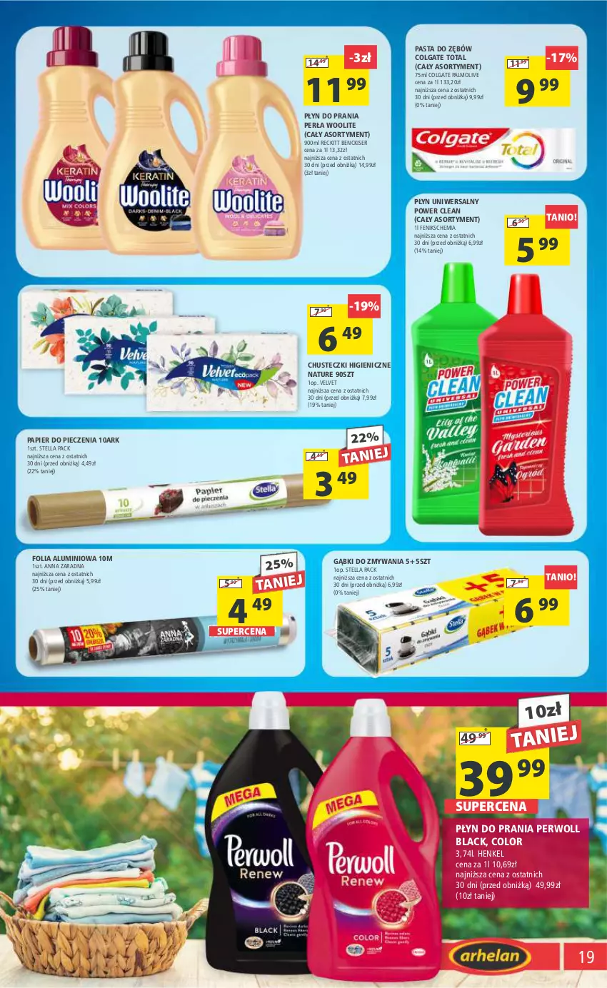 Gazetka promocyjna Arhelan - Gazetka - ważna 22.09 do 01.10.2023 - strona 19 - produkty: Chusteczki, Colgate, Colgate Total, Folia aluminiowa, Lack, LG, Palmolive, Papier, Papier do pieczenia, Pasta do zębów, Perła, Perwoll, Piec, Płyn do prania, Ser, Velvet, Woolite