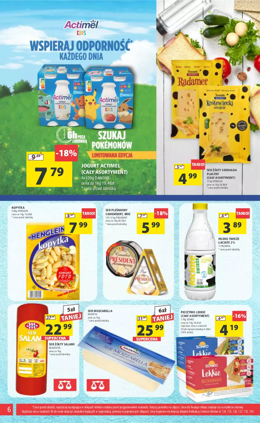 Gazetka promocyjna Arhelan - Gazetka - ważna 22.09 do 01.10.2023 - strona 6 - produkty: Actimel, Brie, Camembert, Danone, Jogurt, Kopytka, Mleko, Mlekovita, Mozzarella, Piec, Pieczywo, Rum, Salami, Ser, Ser pleśniowy, Sonko, Vita C