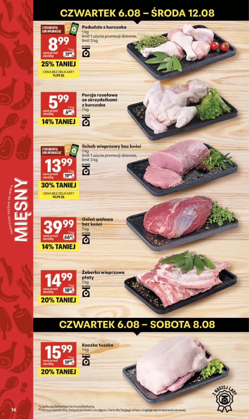 Gazetka promocyjna Delikatesy Centrum - Franczyza DC32 Czwartek - ważna 06.08 do 12.08.2026 - strona 14 - produkty: Kaczka, Kurczak, Por, Rum, Schab wieprzowy, Tusz