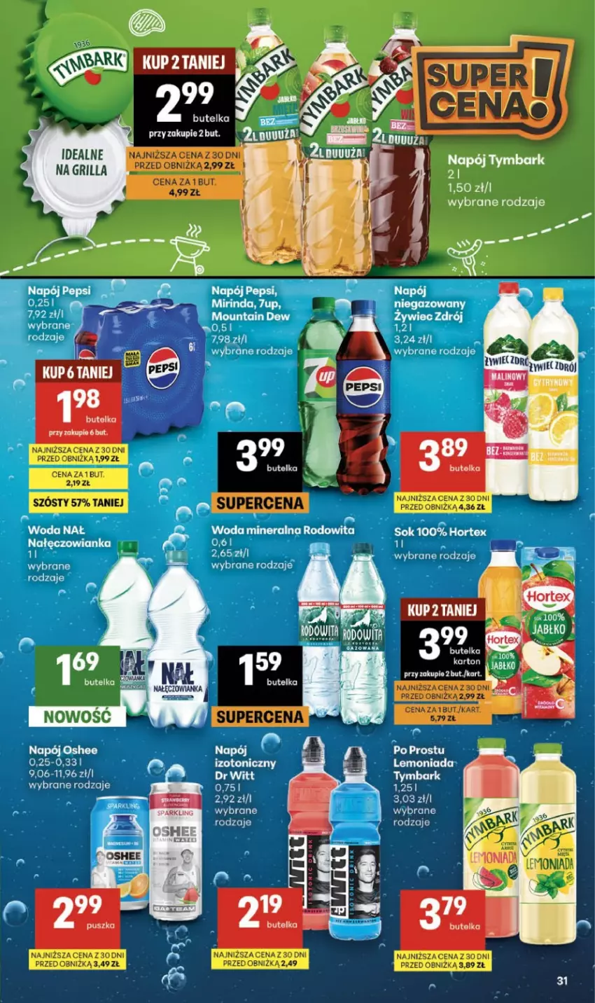 Gazetka promocyjna Delikatesy Centrum - Franczyza DC32 Czwartek - ważna 06.08 do 12.08.2026 - strona 31 - produkty: 7up, Grill, Hortex, Lemoniada, Mirinda, Nałęczowianka, Napój, Oshee, Pepsi, Sok, Tymbark, Woda, Woda mineralna