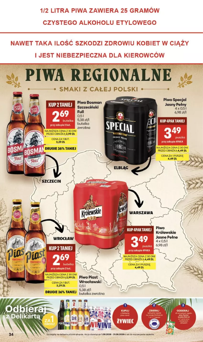 Gazetka promocyjna Delikatesy Centrum - Franczyza DC32 Czwartek - ważna 06.08 do 12.08.2026 - strona 34 - produkty: Piast, Piwa, Piwo, Por