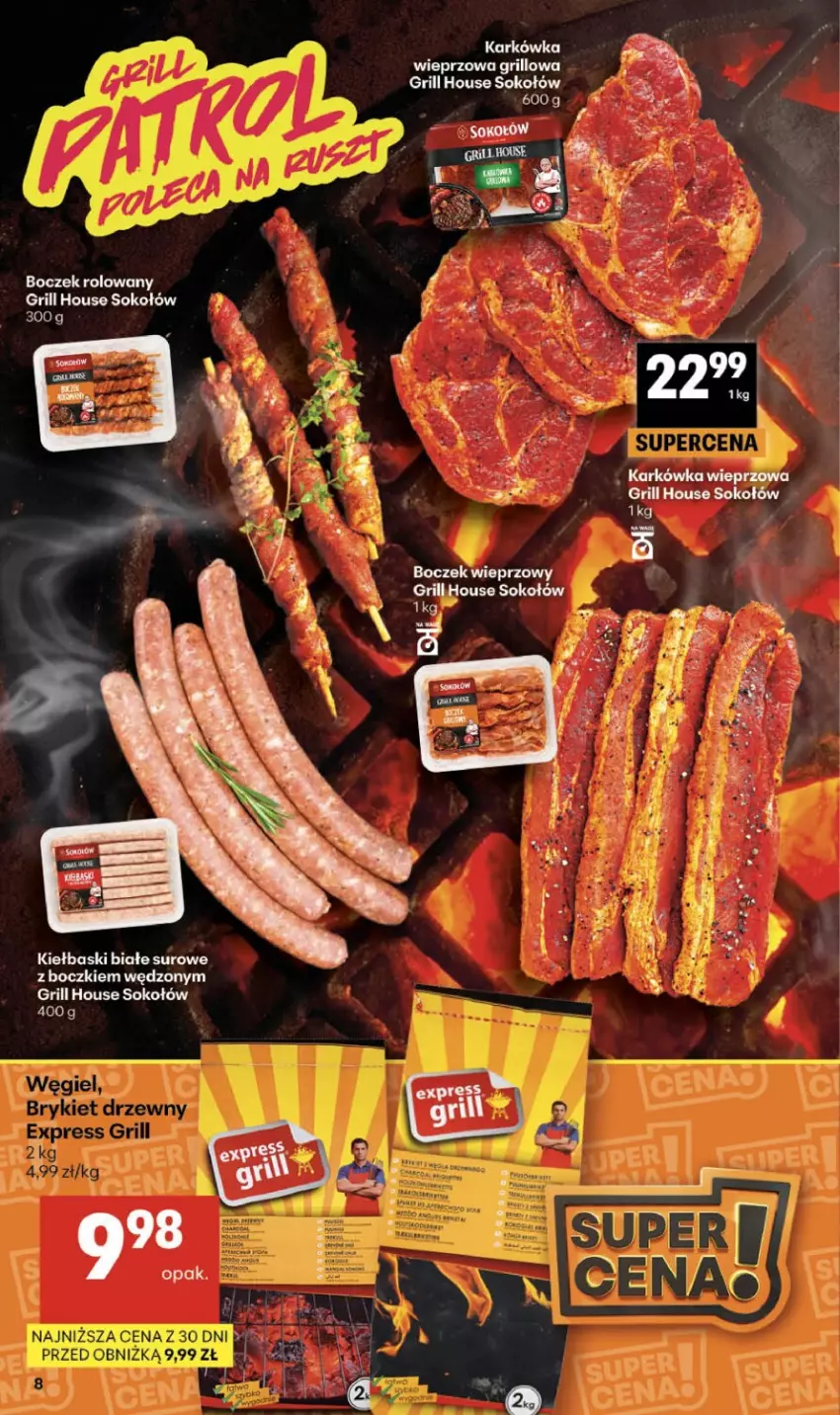 Gazetka promocyjna Delikatesy Centrum - Franczyza DC32 Czwartek - ważna 06.08 do 12.08.2026 - strona 8 - produkty: Boczek, Boczek wieprzowy, Grill, Kiełbaski białe, Sok, Sokołów