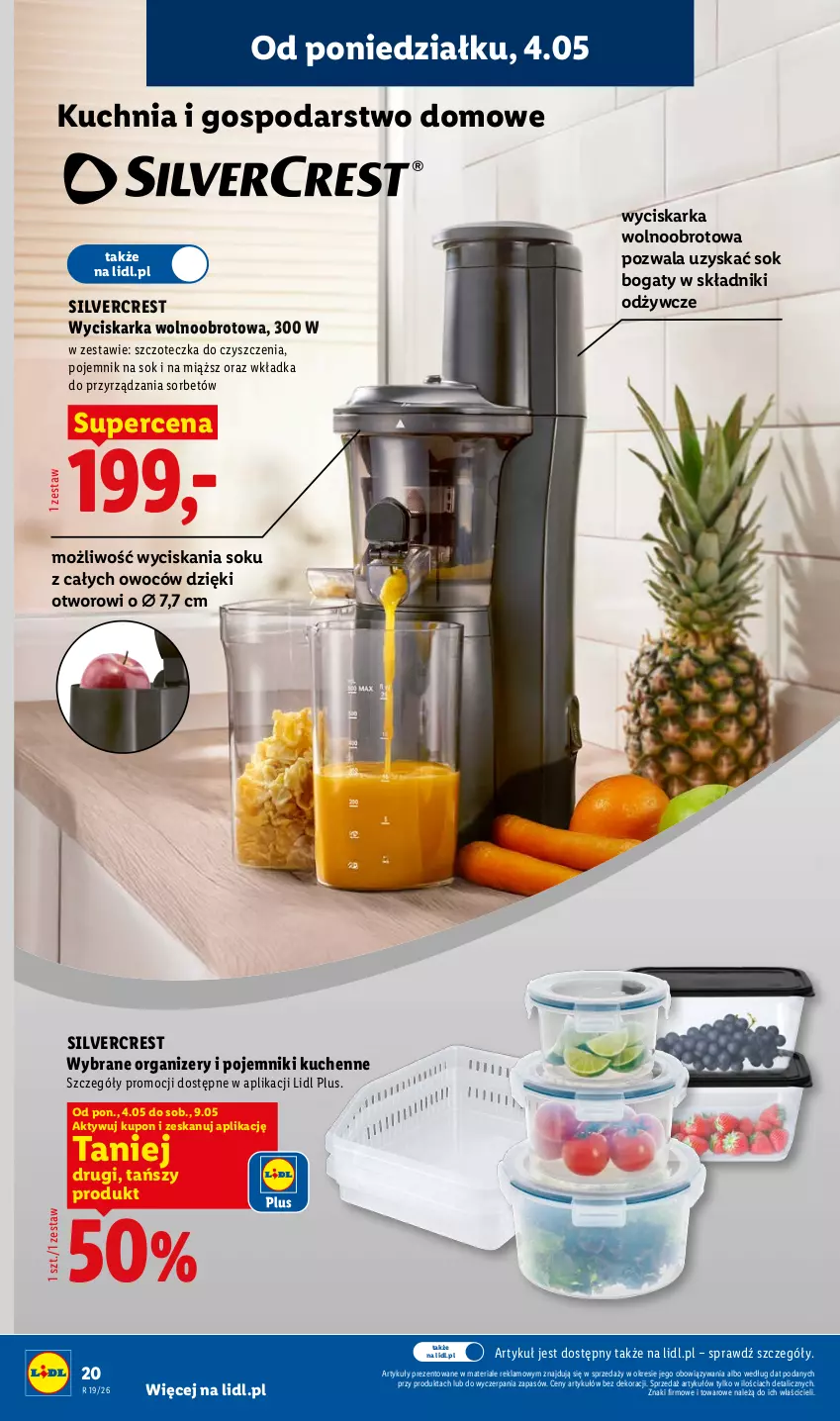 Gazetka promocyjna Lidl - Katalog ważny od 4.05 - ważna 04.05 do 09.05.2026 - strona 20 - produkty: Kuchnia, Organizer, Pojemnik, Silvercrest, Sok, Szczoteczka, Wyciskarka, Wyciskarka wolnoobrotowa