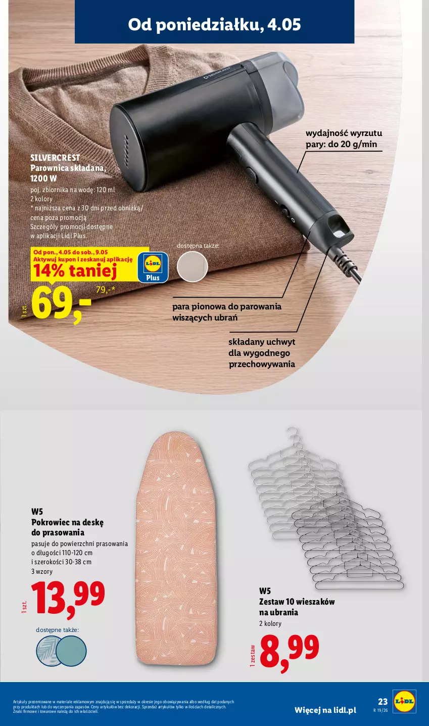 Gazetka promocyjna Lidl - Katalog ważny od 4.05 - ważna 04.05 do 09.05.2026 - strona 23 - produkty: Parownica, Pokrowiec, Pokrowiec na deskę, Silvercrest, Ubrania, Wieszak