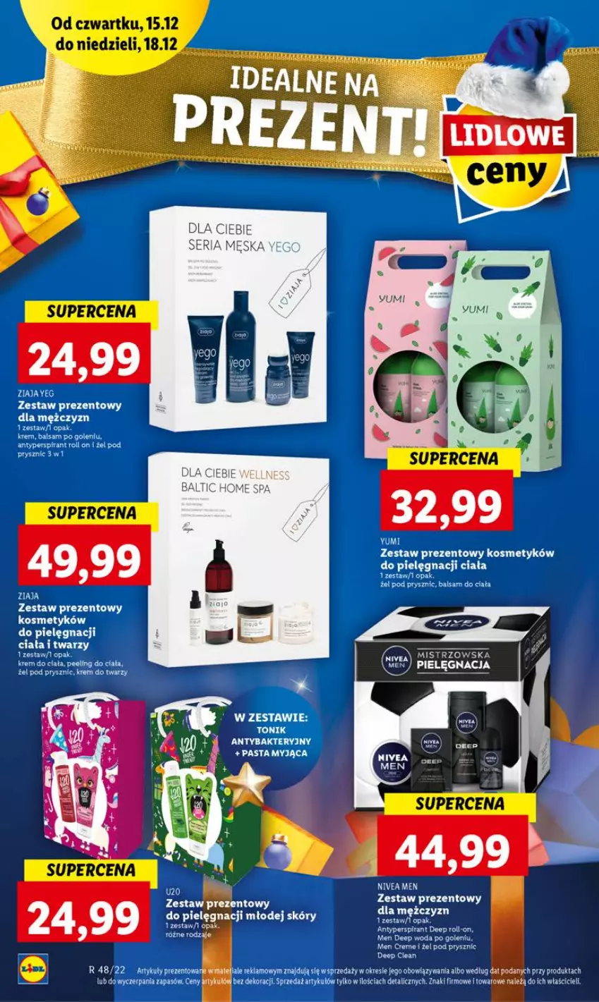 Gazetka promocyjna Lidl - GAZETKA - ważna 15.12 do 18.12.2022 - strona 14 - produkty: Antyperspirant, Balsam do ciała, Balsam po goleniu, Krem do ciała, Nivea, Nivea Men, Peeling, Ser, Woda, Woda po goleniu, Zestaw prezentowy, Ziaja