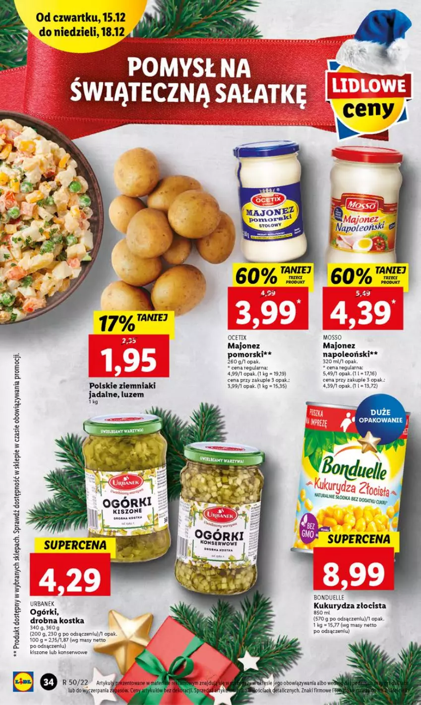 Gazetka promocyjna Lidl - GAZETKA - ważna 15.12 do 18.12.2022 - strona 38 - produkty: Bonduelle, Kukurydza, Majonez, Ocet, Oleo, Puf, Ser, Ziemniaki