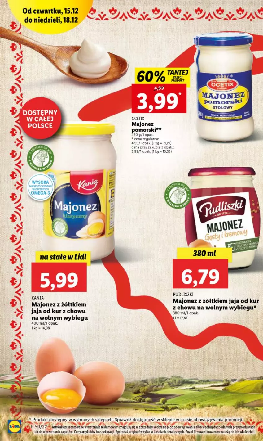 Gazetka promocyjna Lidl - GAZETKA - ważna 15.12 do 18.12.2022 - strona 40 - produkty: Jaja, Majonez, Ocet, Pudliszki