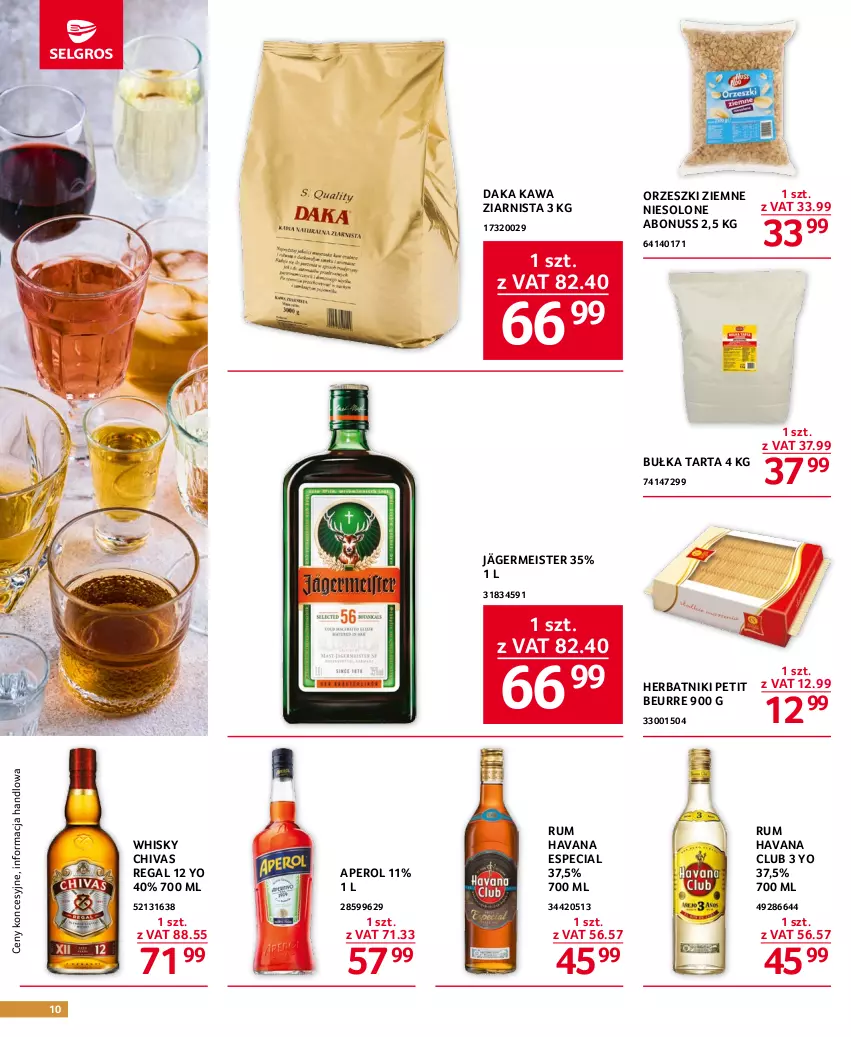 Gazetka promocyjna Selgros - Oferta gastronomiczna - ważna 29.06 do 12.07.2023 - strona 10 - produkty: Aperol, Bułka, Bułka tarta, Herbatniki, Herbatniki Petit Beurre, Kawa, Kawa ziarnista, Orzeszki, Orzeszki ziemne, Rum, Tarta, Whisky