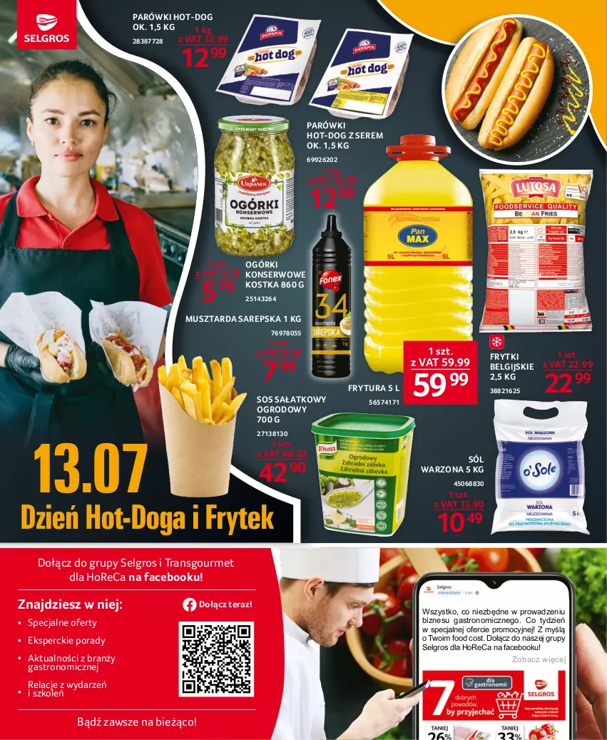 Gazetka promocyjna Selgros - Oferta gastronomiczna - ważna 29.06 do 12.07.2023 - strona 16 - produkty: Fa, Frytki, LG, Mus, Musztarda, O nas, Parówki, Por, Sałat, Ser, Sól, Sos, Tera, Tran