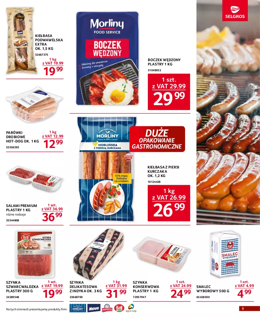 Gazetka promocyjna Selgros - Oferta gastronomiczna - ważna 29.06 do 12.07.2023 - strona 5 - produkty: Boczek, Kiełbasa, Kiełbasa podwawelska, Kiełbasa z piersi kurczaka, Kurczak, Parówki, Salami, Ser, Smalec, Szynka, Szynka delikatesowa, Szynka konserwowa, Wawel