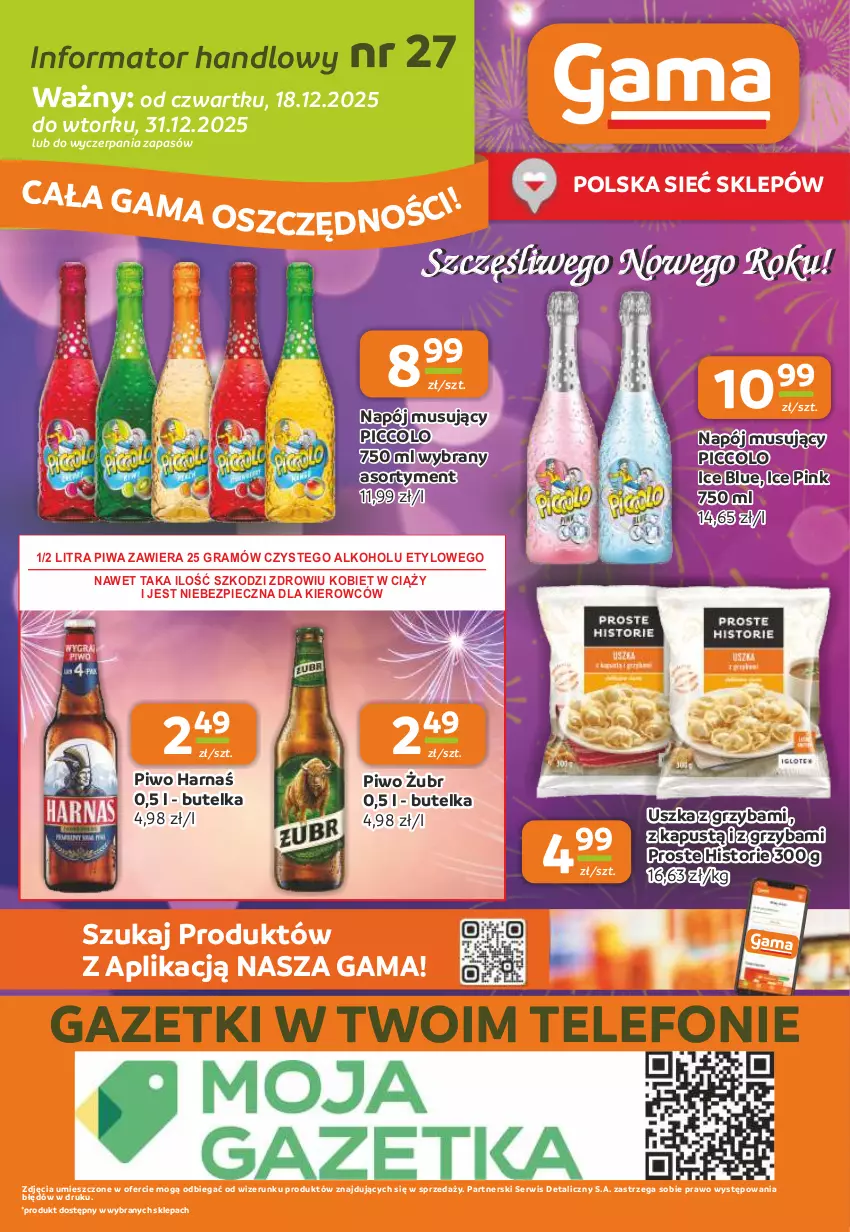 Gazetka promocyjna Gama - Gazetka Gama - ważna 18.12 do 31.12.2025 - strona 12 - produkty: Gra, Harnaś, Kapustą, Mus, Napój, Napój musujący, Piec, Piwa, Piwo, Ser, Telefon