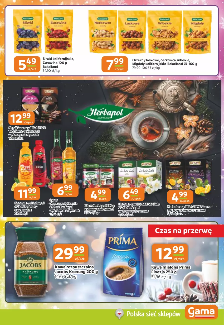 Gazetka promocyjna Gama - Gazetka Gama - ważna 18.12 do 31.12.2025 - strona 5 - produkty: Bakalland, Dżem, Herbapol, Herbata, Jacobs, Kawa, Kawa mielona, Kawa rozpuszczalna, Migdały, Napój, Prima, Syrop