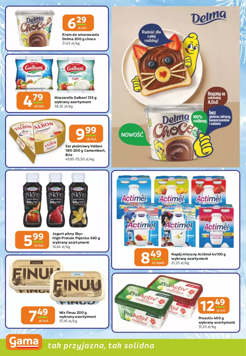 Gazetka promocyjna Gama - Gazetka Gama - ważna 18.12 do 31.12.2025 - strona 6 - produkty: Actimel, Brie, Camembert, Delma, Finuu, Galbani, Jogurt, Jogurt pitny, Mozzarella, Napój, Napój mleczny, Piątnica, Ser, Ser pleśniowy