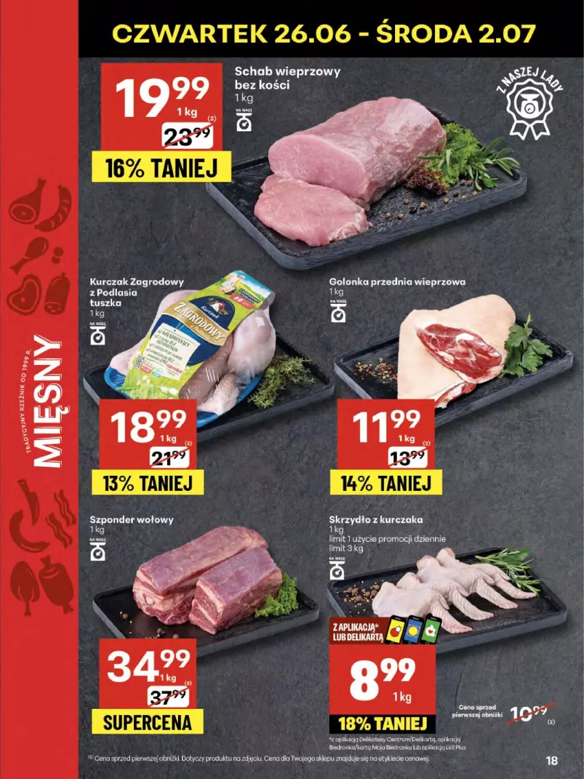 Gazetka promocyjna Delikatesy Centrum - Franczyza DC26 Czwartek - ważna 26.06 do 02.07.2025 - strona 18 - produkty: Dron, Kurczak, Schab wieprzowy, Szponder wołowy, Tusz