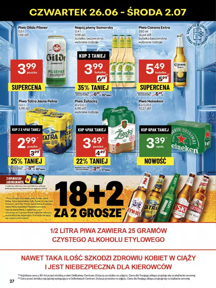 Gazetka promocyjna Delikatesy Centrum - Franczyza DC26 Czwartek - ważna 26.06 do 02.07.2025 - strona 37 - produkty: Corona Extra, Dron, Gra, Heineken, Kasztelan, Koc, Lech Premium, Napój, Piec, Piwa, Piwo, Rum, Somersby, Tatra, Tyskie, Warka