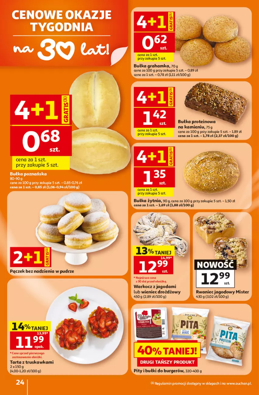 Gazetka promocyjna Auchan - Gazetka 30 Lat Hipermarket Auchan - ważna 25.06 do 01.07.2026 - strona 24 - produkty: Bułka, Bułka grahamka, Burger, Gra, Koc, Pączek, Tarta, Wieniec