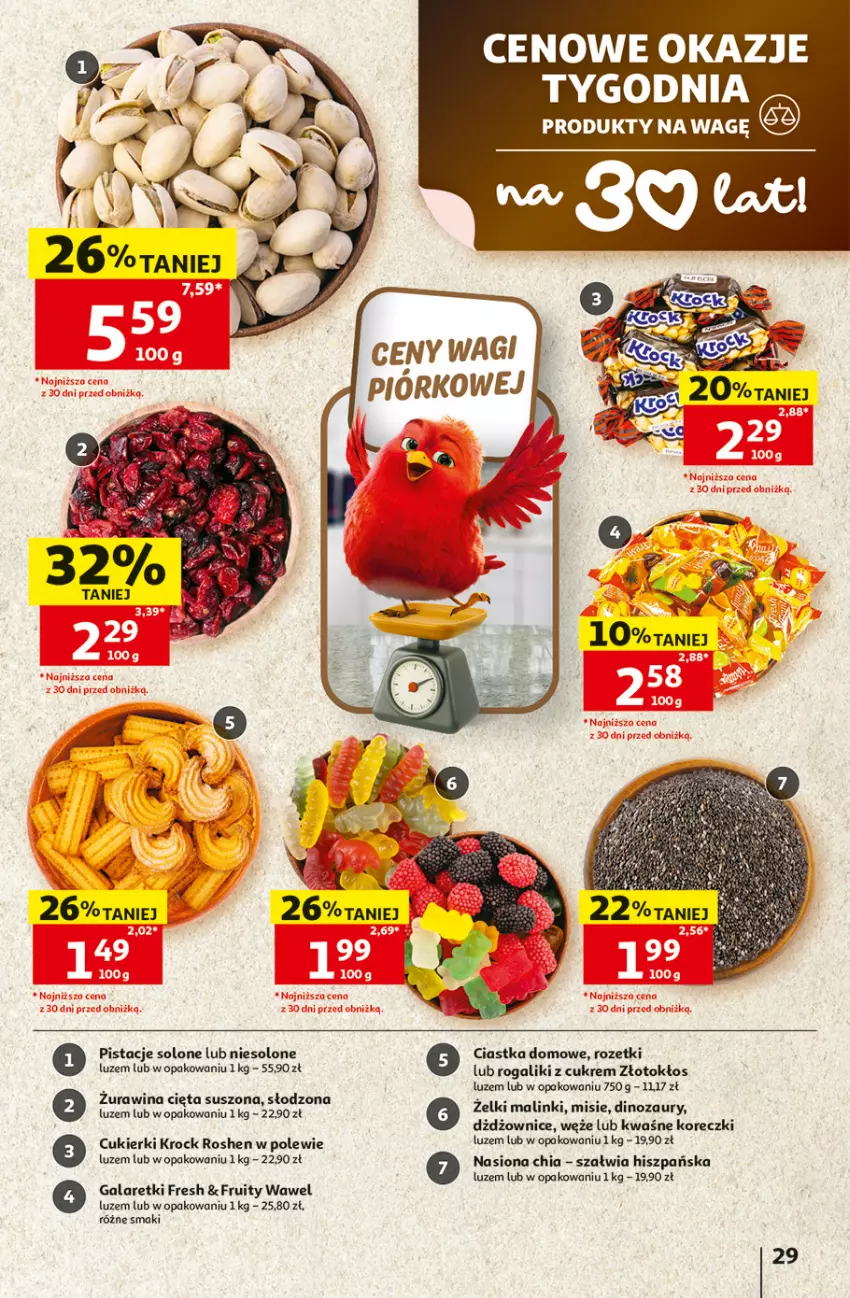 Gazetka promocyjna Auchan - Gazetka 30 Lat Hipermarket Auchan - ważna 25.06 do 01.07.2026 - strona 29 - produkty: Chia, Ciastka, Cukier, Cukierki, Dinozaur, Gala, Galaretki, Pistacje, Rogal, Wawel