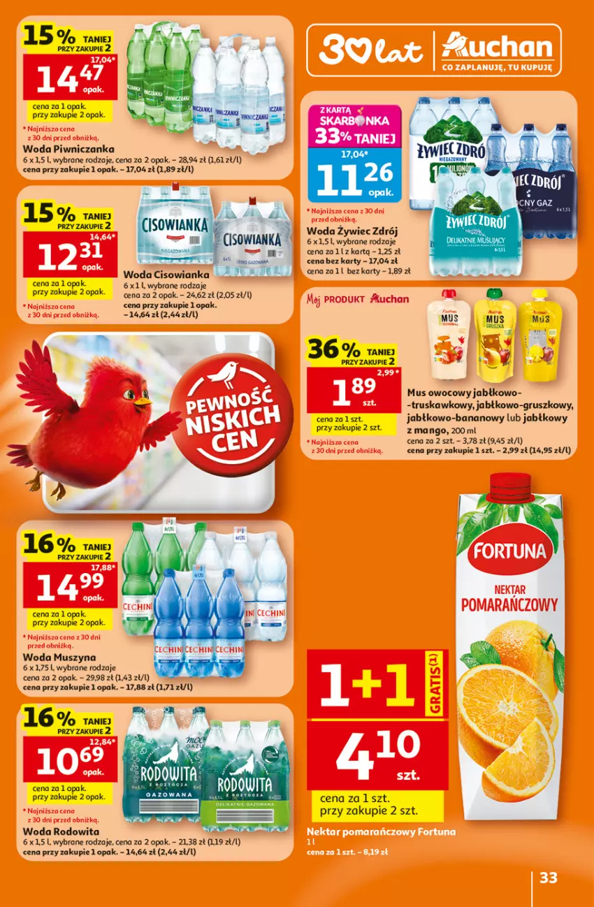 Gazetka promocyjna Auchan - Gazetka 30 Lat Hipermarket Auchan - ważna 25.06 do 01.07.2026 - strona 33 - produkty: Cisowianka, Fa, Mango, Mus, Szyna, Woda