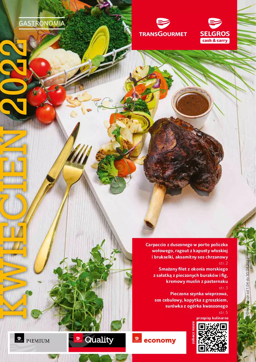 Gazetka promocyjna Selgros - Oferta gastronomiczna - ważna 31.03 do 06.04.2022 - strona 1 - produkty: Aksam, Carpaccio, Chrzan, Kopytka, Mus, Piec, Por, Sałat, Sos, Surówka, Szynka, Szynka wieprzowa