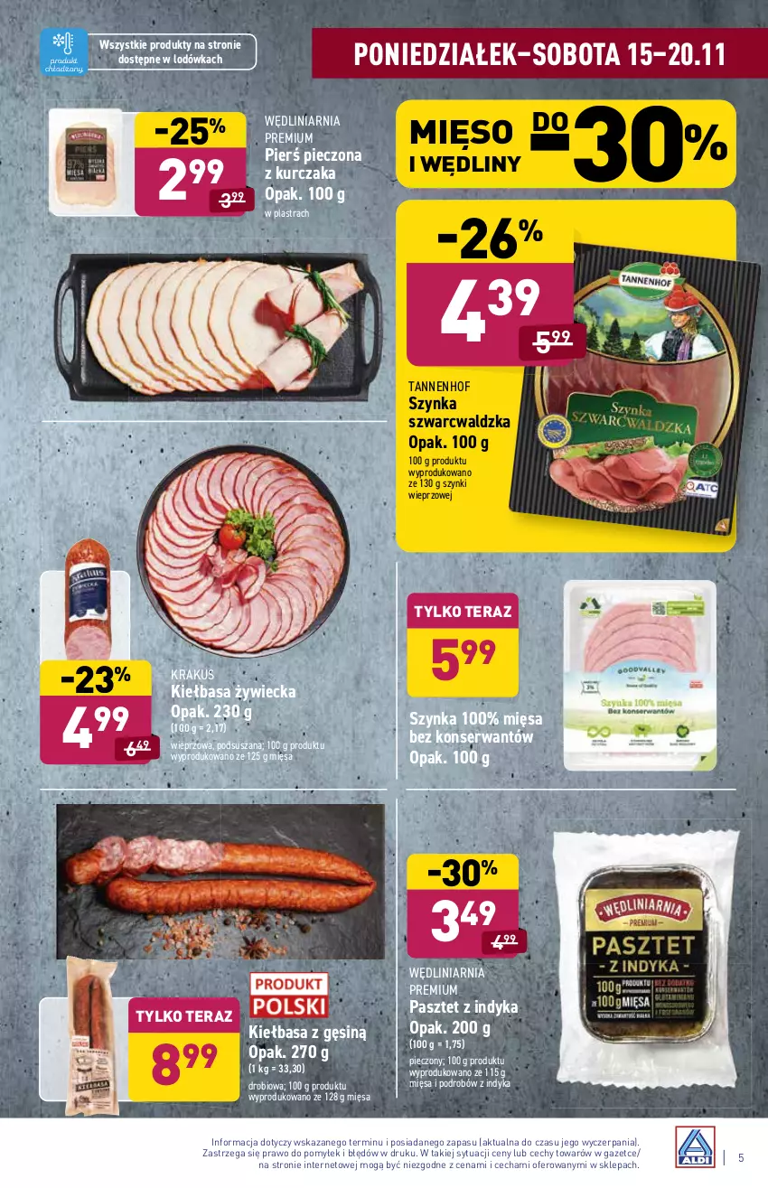 Gazetka promocyjna Aldi - Katalog spożywczy - ważna 15.11 do 20.11.2021 - strona 5 - produkty: Kiełbasa, Krakus, Kurczak, Lodówka, Mięso, Pasztet, Pasztet z indyka, Piec, Ser, Szynka, Tera