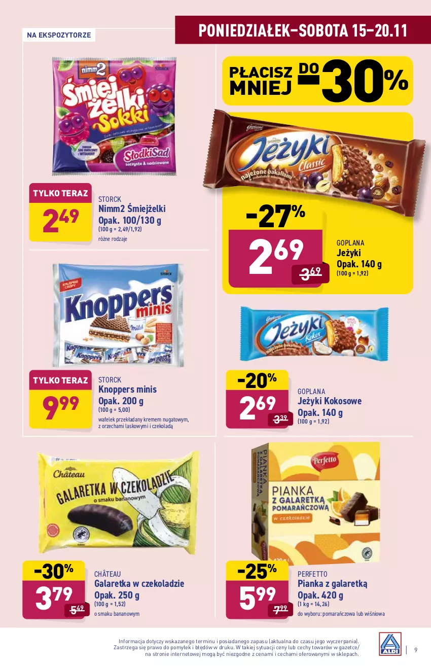 Gazetka promocyjna Aldi - Katalog spożywczy - ważna 15.11 do 20.11.2021 - strona 9 - produkty: Gala, Galaretka, Goplana, Jeżyki, Knoppers, Kokos, LANA, Nimm2, Tera, Wafelek