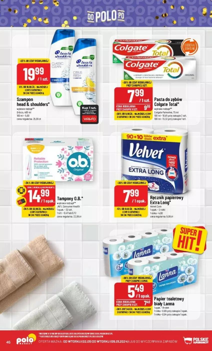 Gazetka promocyjna PoloMarket - ważna 02.01 do 09.01.2024 - strona 41 - produkty: Colgate, Colgate Total, Fa, LG, Papier, Papier toaletowy, Pasta do zębów, Ręcznik, Rolki, Szampon, Tampony, Top, Velvet